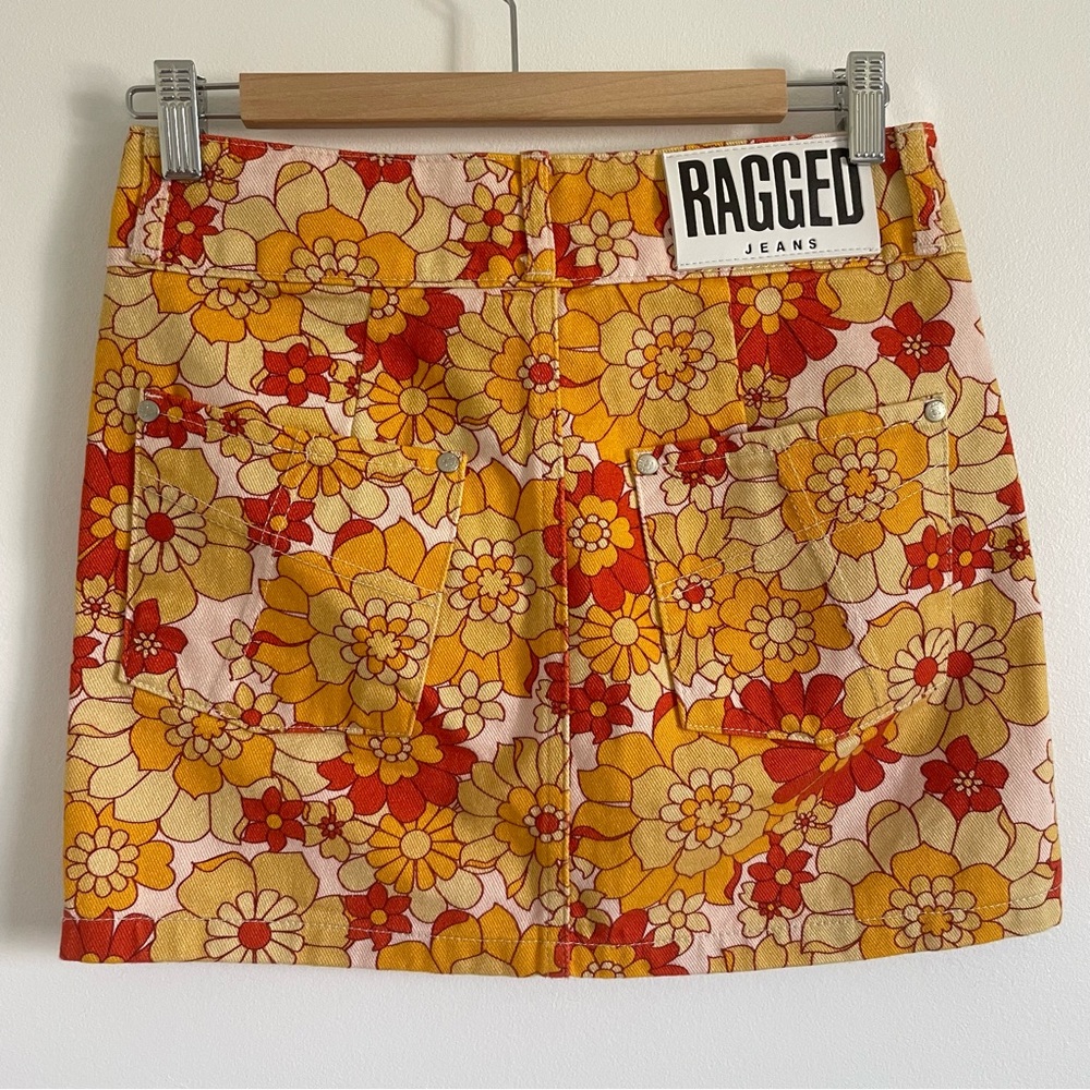 Floral Ragged Jeans Skirt